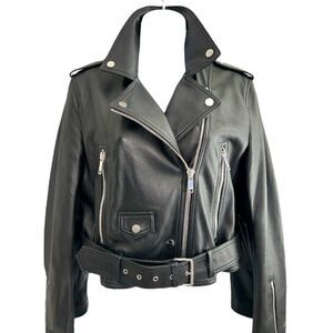 LTH JKT Cropped Leather Black Motorcycle Jacket Size L.